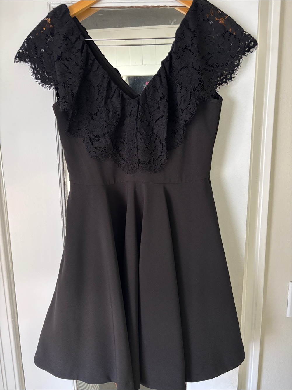 FRNCH Black Lace-Trim Mini Dress